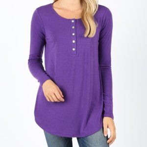 PREMIUM FABRIC LONG SLEEVE DOLPHIN HEM SHELL BUTTO